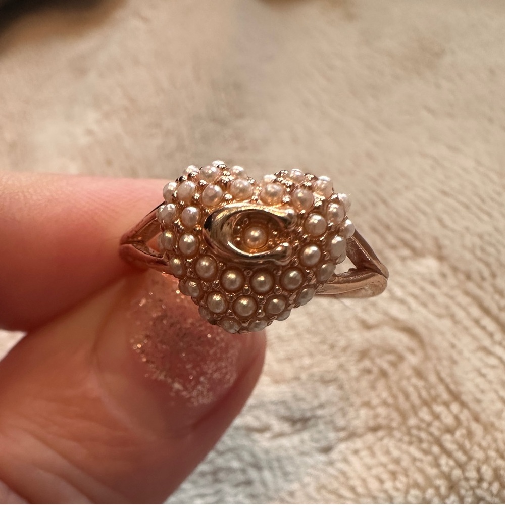 Coach Gold Heart Ring with Pearls